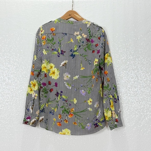 Calvin Klein women’s blouse Floral Striped Women's Top 2-way sleeves size small - Picture 3 of 13